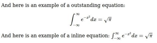 LaTeX example in HTML Outline and Inline equations written in LaTeX and inserted into HTML code with MathJax.